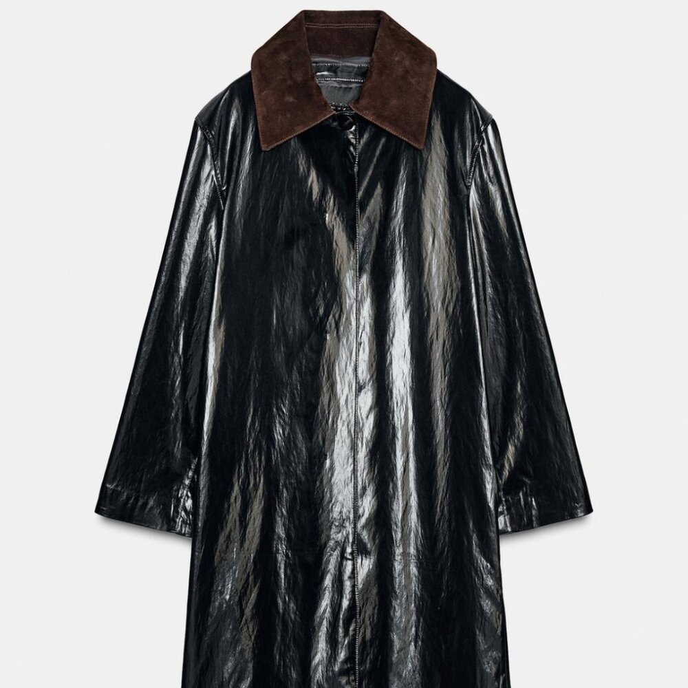 NWT LIMITED EDITION Shiny Trench Coat w/ Contrast Collar, M